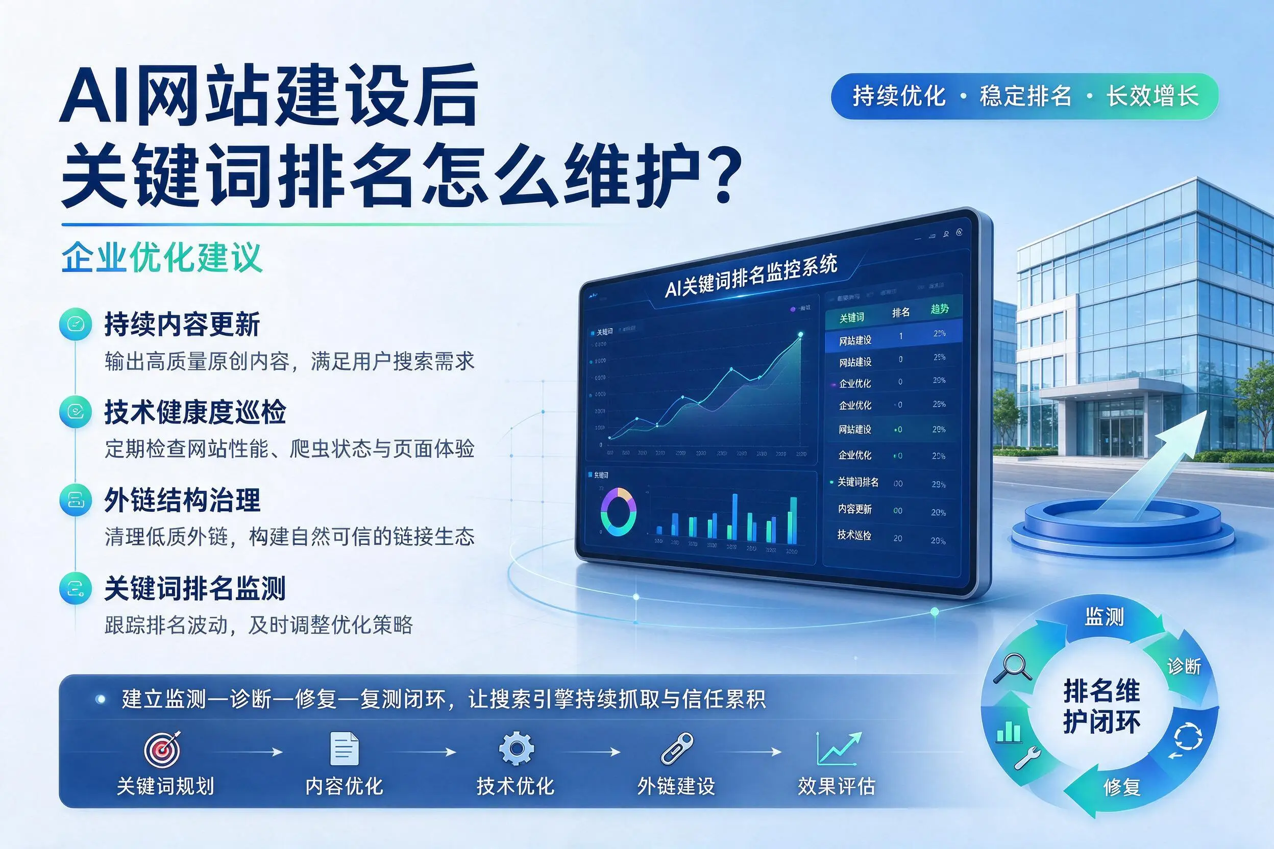 AI网站建设后关键词排名怎么维护?黄南企业优化建议